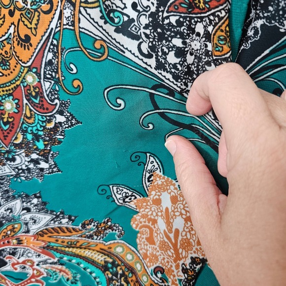 Paisley Print Green Dress Sheer Overlay Sleeveless Party Cocktail Autumn Harvest - Picture 11 of 12